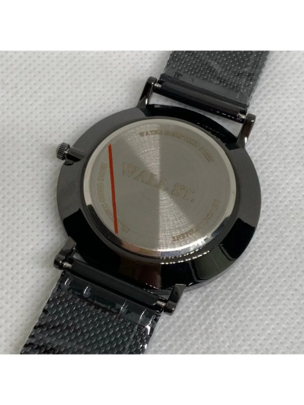 men watch quartz analog Wall Street 40mm black tone adjustable mesh band running